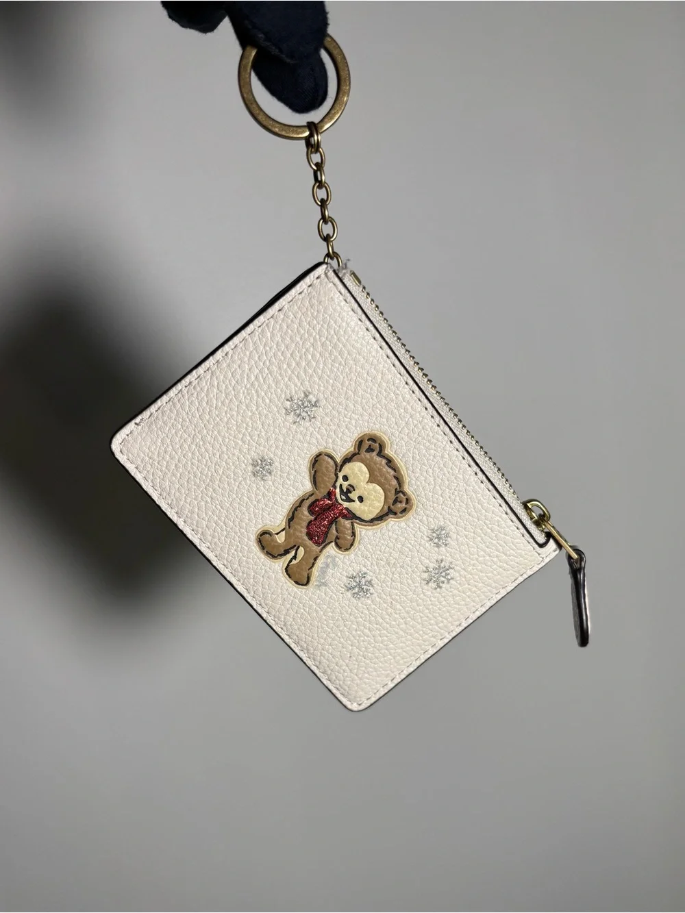 Coach Winter Teddy Bear Coin Pouch Keychain - Picture 1 of 8